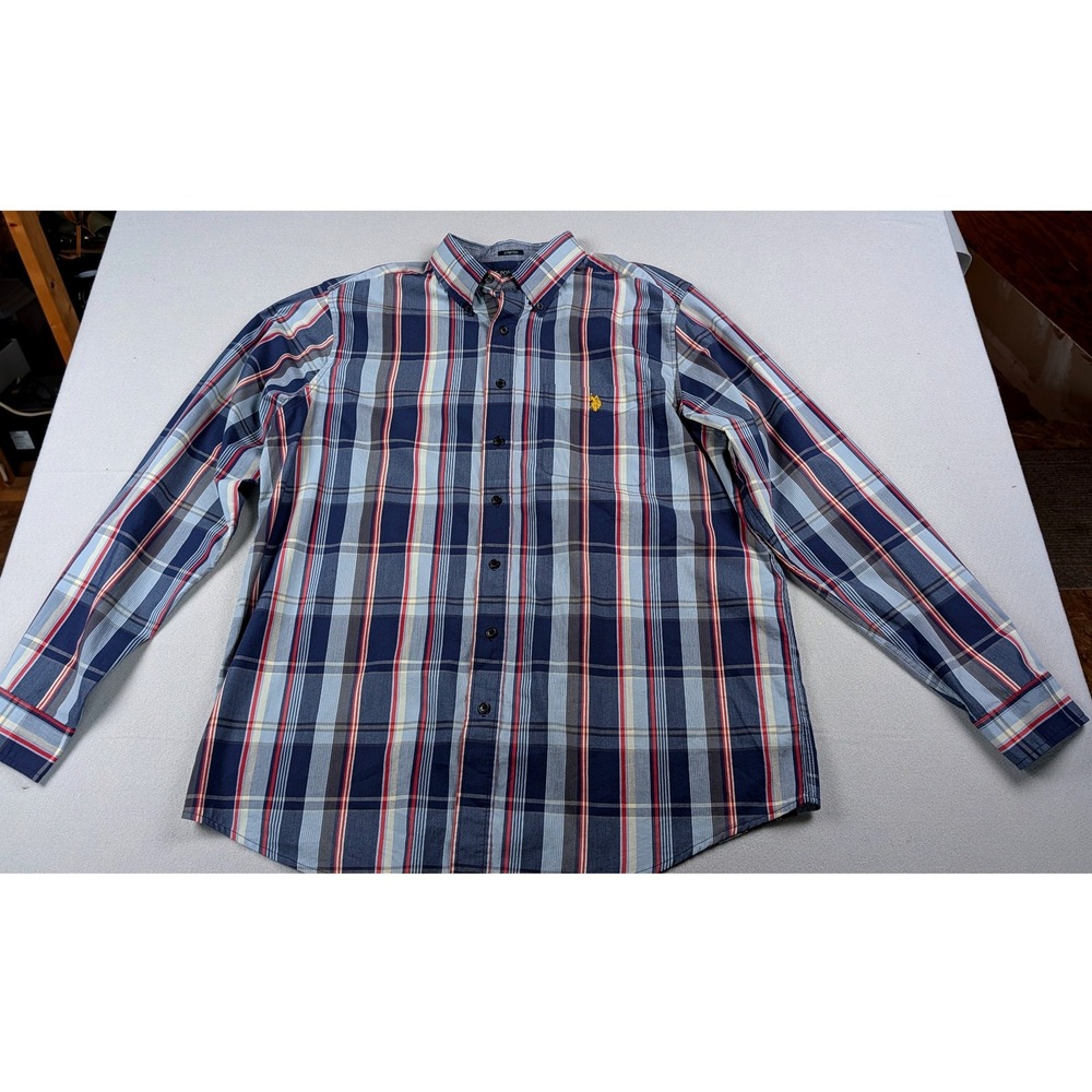 US Polo Assn Mens LT Blue Plaid Stretch Long‎ Sleeve Button Down Shirt 0020